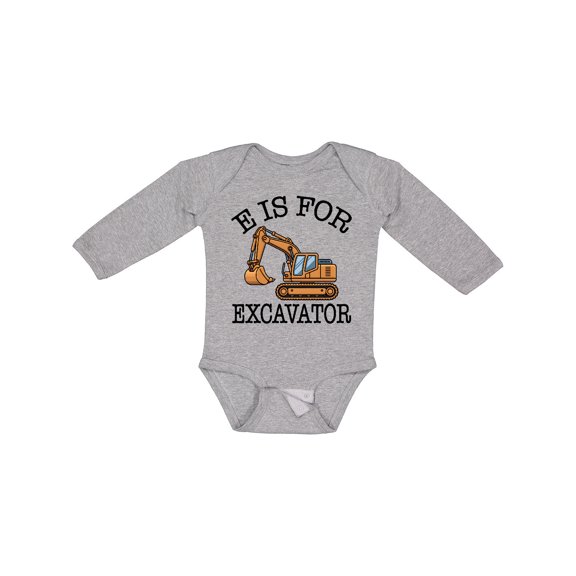 Inktastic Construction Trucks E is for Excavator Boys Long Sleeve Baby Bodysuit