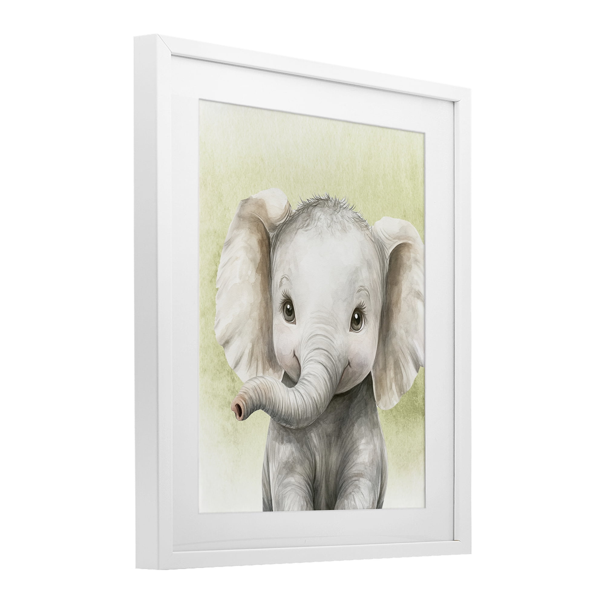 Stupell Industries Jungle Friends Baby Elephant White Framed Print Under Glass, design by Christine Simpson Art