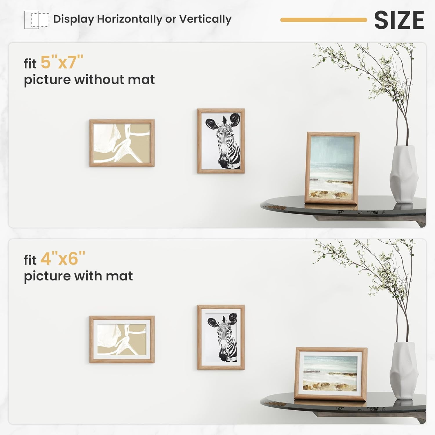 5x7 Picture Frame, Display Pictures 4x6 with Mat or 5x7 Without Mat, Wall and Tabletop Display Photo Frame, Natural Woodgrain, 1 Pack