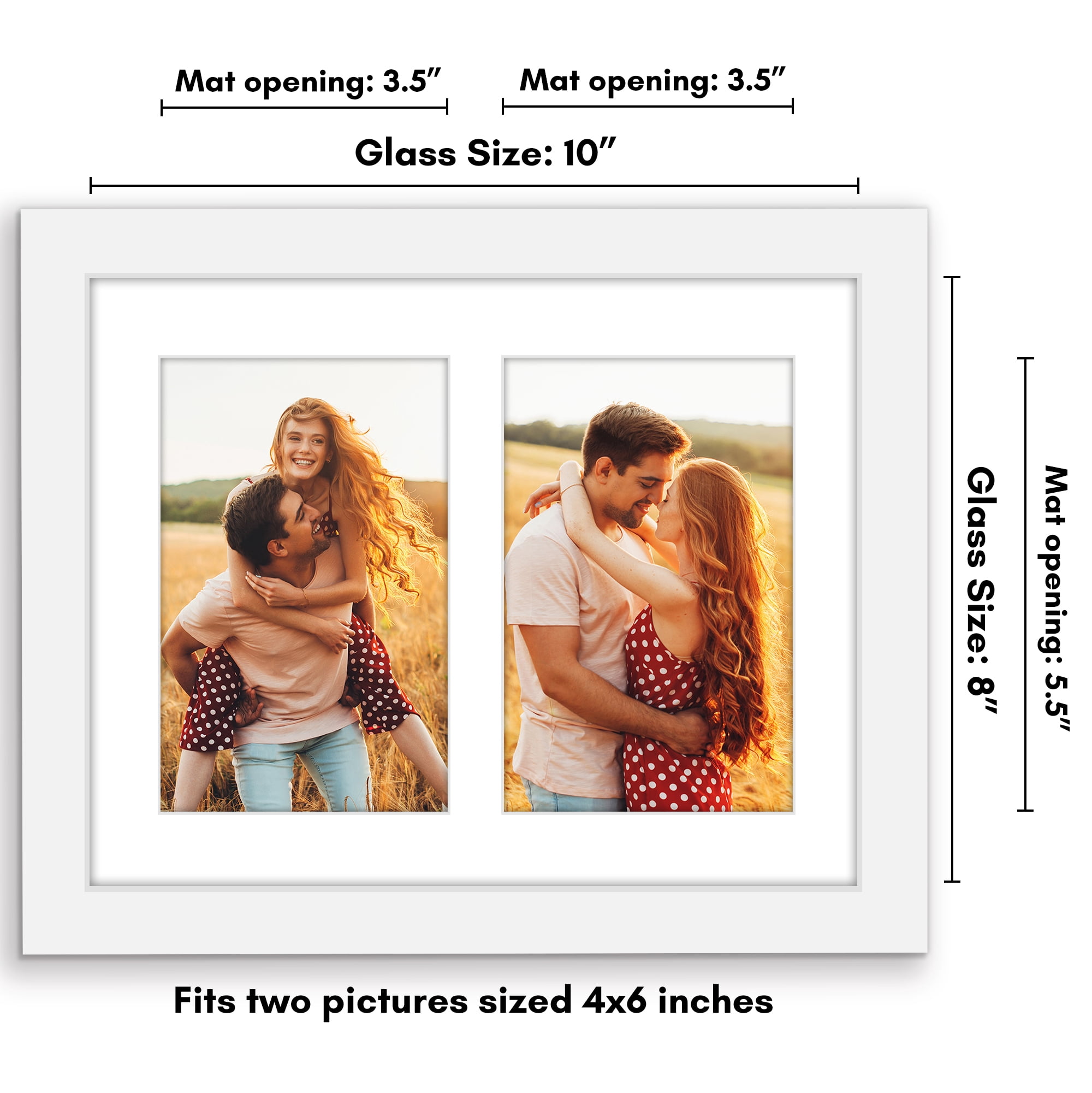 Americanflat 4x6 Picture Frame with Shatter-Resistant Glass Double Fits Two Photos One Signature Wall - White