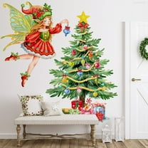 Large Christmas Tree Wall Decals Elf wall decals DIY Watercolor Decal Removable Christmas Tree Gaint Wall Stickers for Bathroom Bedroom Living Room Offices Home Decoration Decal