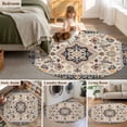 thumbnail image 6 of Blue Boho Large Area Rugs for Bedroom Living Room, Soft Non Slip Carpet Bedside Rug, Ethnic Vintage Mexican Flowers Southwestern Round Floor Cover Kitchen Accent Rug 5' for Dining Room/Office, 6 of 9