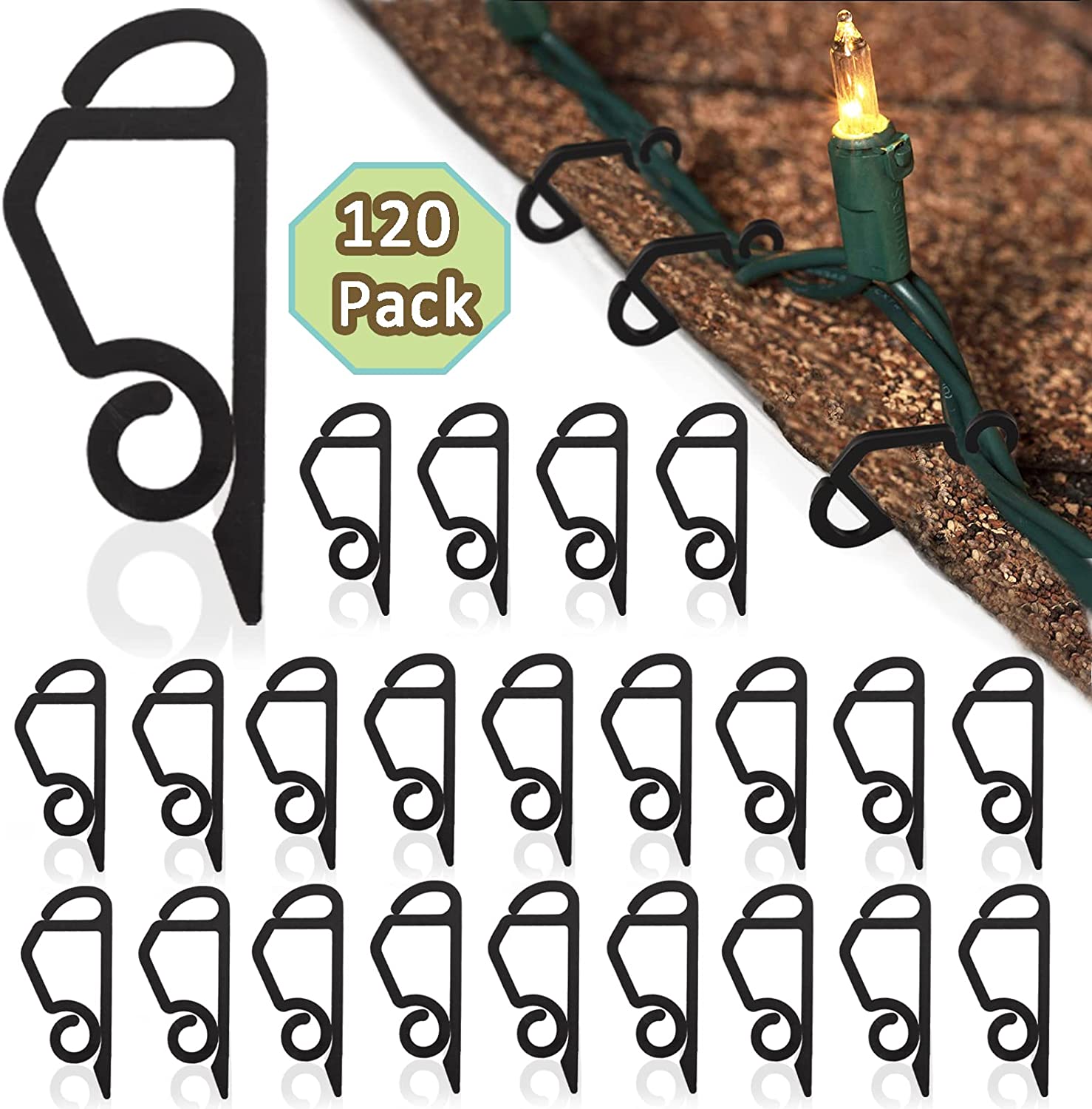 Christmas Gutter Light Clips for Hanging Outdoor String Lights 120 Pack