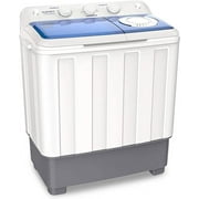 KUPPET Portable Compact Mini Washing Machine,Twin Tub 26.4 lbs Capacity,Washer(17.6lbs)&Spiner(8.8lbs),Built-in Drain Pump,Semi-Automatic，For Dorms, Camping, Apartments, RV’s, and more(White&Bule)