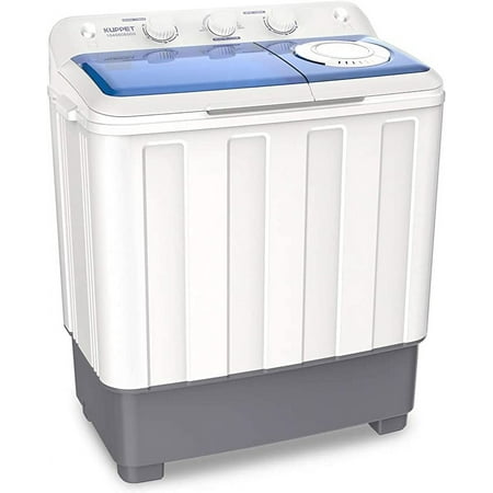 KUPPET Portable Compact Mini Washing Machine,Twin Tub 26.4 lbs Capacity,Washer(17.6lbs)&Spiner(8.8lbs),Built-in Drain Pump,Semi-Automatic，For Dorms, Camping, Apartments, RV’s, and more(White&Bule)