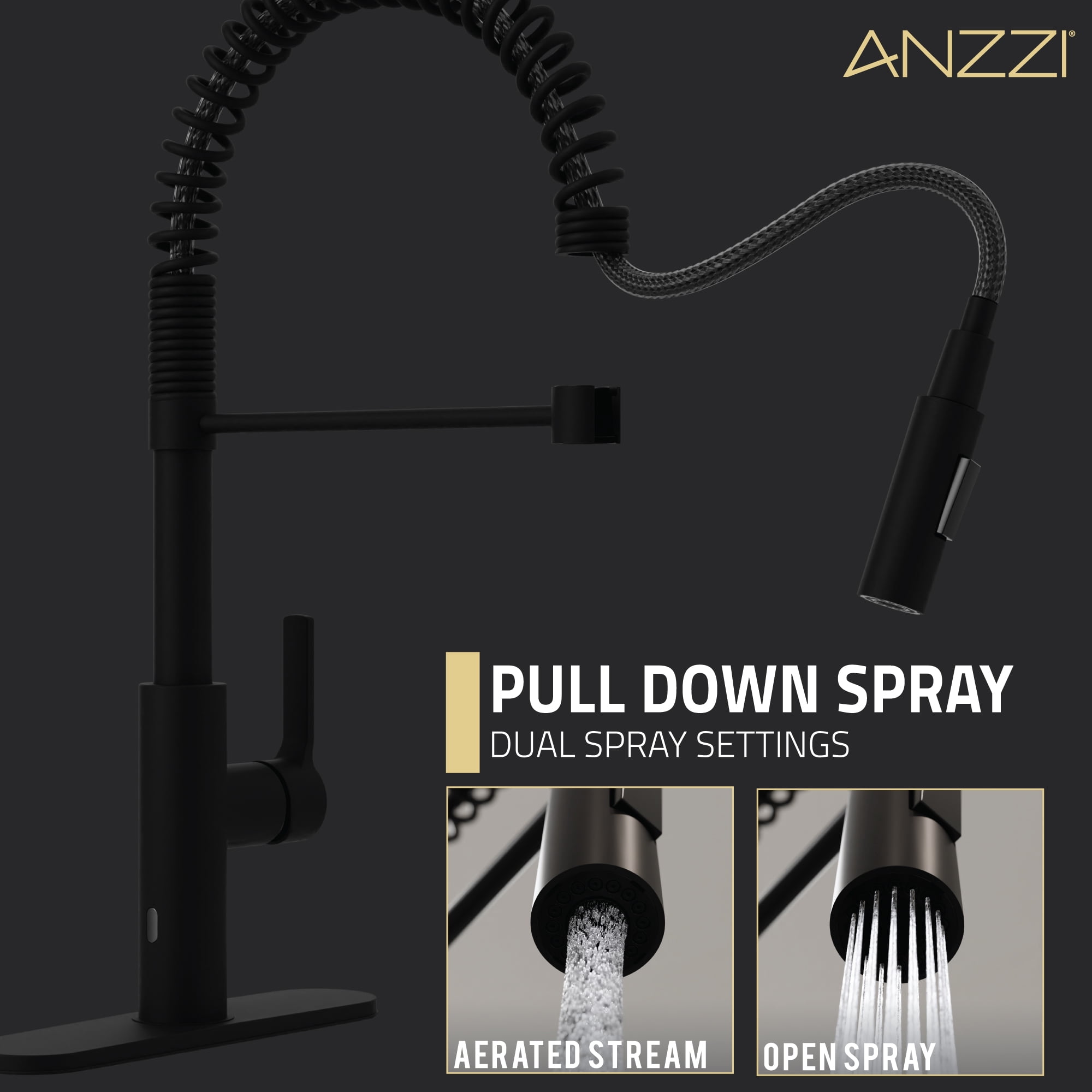 Anzzi Ola Hands Free Touchless 1-Handle Pull-Down Sprayer Kitchen Faucet in Matte Black