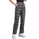 thumbnail image 4 of Pantalones largos rectos de cintura elástica con botones y cremallera de cuadros para mujer Inspire Chic en gris oscuro y marrón, 4 of 6