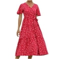 thumbnail image 1 of Leutsin Robe d'Été Fluide pour Femme à Col en V, Manches Courtes, à Lacets, à Imprimé Floral, 1 of 8