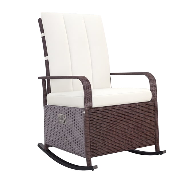 Outsunny Chaise Berçante en Osier avec Coussin Doux Repose-Pieds Réglable Crème