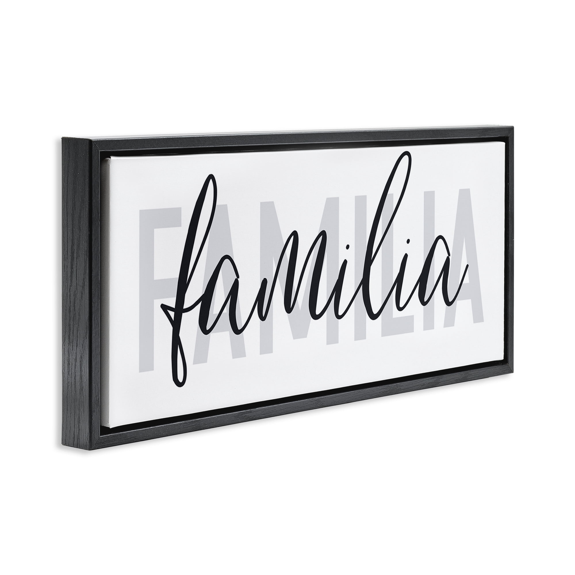 Stupell Industries Familia con Diseño Minimalista Typography and Symbols Painting Black Floater Framed Art Print Wall Art, 31 x 14