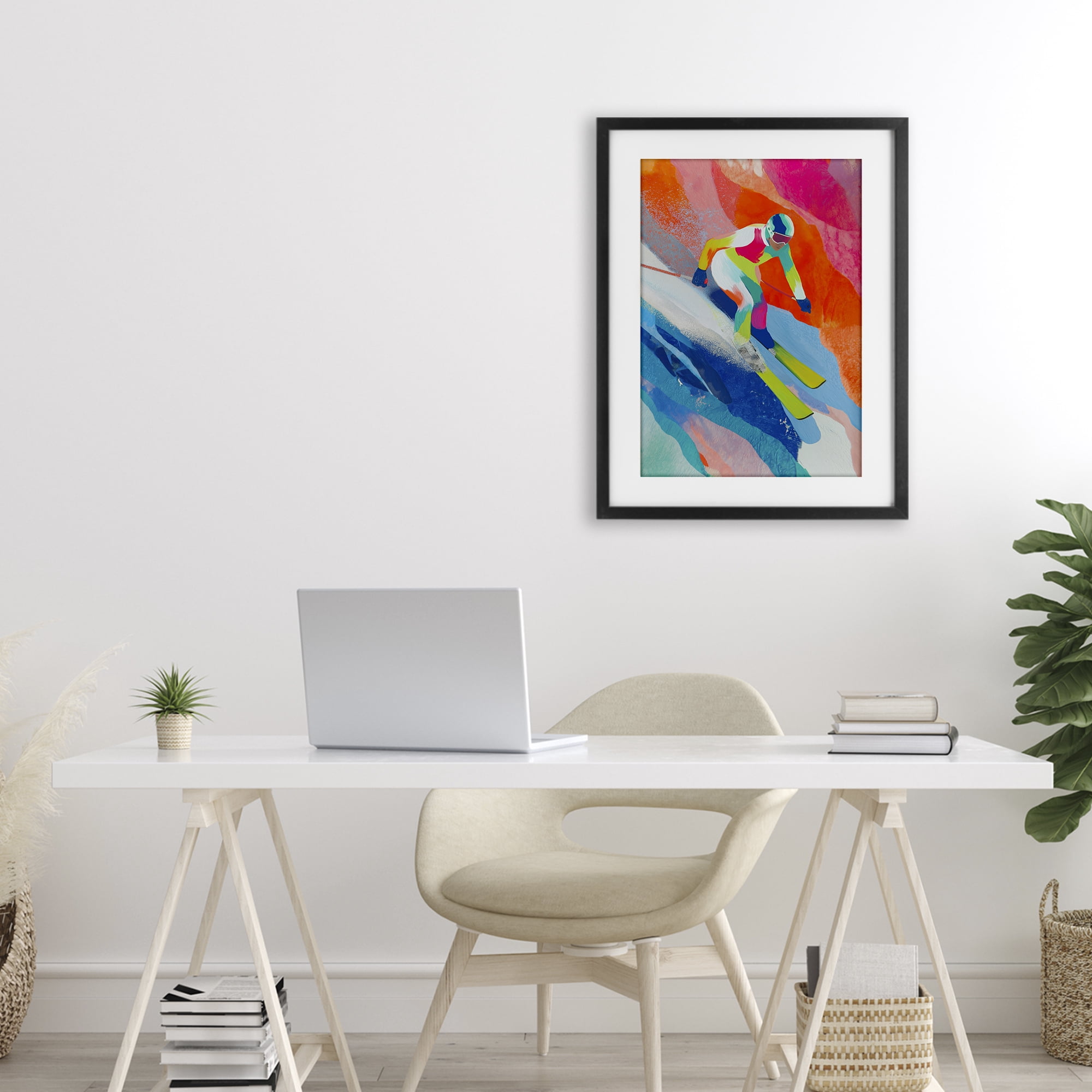 Stupell Industries Skiing Down Neon Slopes Black Framed Print Under Glass, design by Chromatic Storm Studio