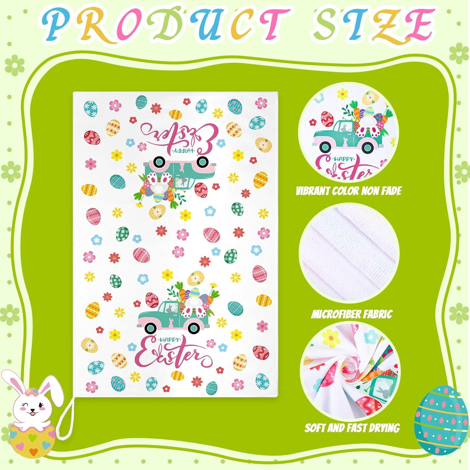 pogooe 6 Pcs Easter Kitchen Towels Colorful Easter Dish Spring Bunny Egg Truck Tea Towels Dish Cloths Seasonal Home Decoration for Hand Drying Holiday Bar Farmhouse, 18 x 26''''