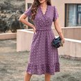 thumbnail image 7 of Usmixi Formal Dresses for Women Empire Waist Beach Lightweight Chiffon Jacquard Sun Dress V-Neck Short Sleeve Solid Summer Midi Dresses Purple L, 7 of 7