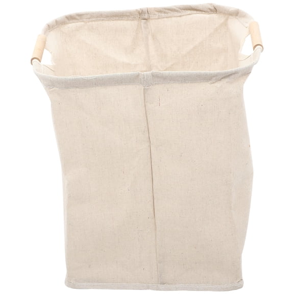 Vosarea Wood Handle Laundry Basket Beige Cotton-Linen for Home Easy Moving