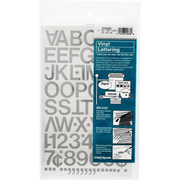Chartpak 1-inch Silver Stick-on Vinyl Letters & Numbers (01039), 3 PACKS