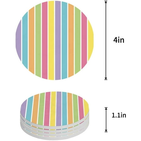 

ZHANZZK Retro Colored Stripes Set of 6 Round Coaster for Drinks Absorbent Ceramic Stone Coasters Cup Mat with Cork Base for Home Kitchen Room Coffee Table Bar Decor
