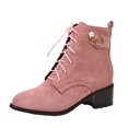thumbnail image 1 of B91xZ Bottines à Plateforme pour Femmes Mode Semelle Crantée Talon Épais à Enfiler Bottines Élastiques, Rose 7, 1 of 4