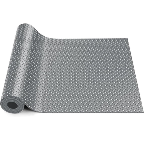 LITA Gray Garage Floor Mat, 8 x 50 ft Diamond-Plate PVC Garage Flooring Rolls for Gym Basement