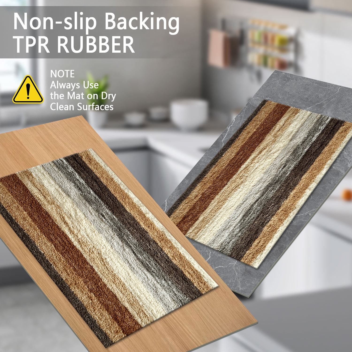 3-Piece Farmhouse Kitchen Rug Set, Washable Anti Slip Striped Floor Mats in 3 Sizes, Stain Resistant Decor Rugs for Kitchen Hallway Bathroom Home Christmas Decor