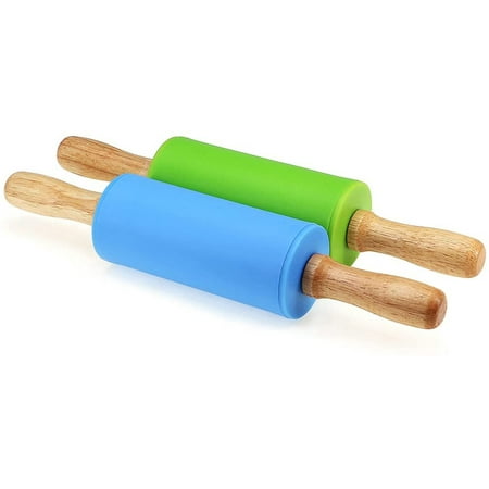 Silicone rolling pin non-stick surface wooden handle for children 22cm ...