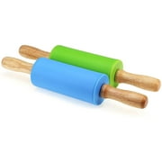 Silicone rolling pin non-stick surface wooden handle for children 22cm 2-pack