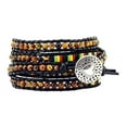 thumbnail image 2 of Long Hippie Bohemian Seed Beads Rasta Beaded Wrap Around Leather Bracelet (Tiger Eye), 2 of 4