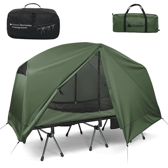 Gonex Instant Camping Cot Tent for Adults - No-Pole-Threading 1-Person Waterproof Tent & Cot Combo, Easy 5-Min Set Up Off-Ground Camp Bed for Hiking, Backpacking, Beach