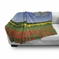 thumbnail image 3 of Flower Soft Flannel Fleece Throw Blanket, Poppy Field with a Spring Landscape and Blossom Tree View in Meadow Nature Image, Cozy Plush for Indoor and Outdoor Use, 50" x 60", Multicolor, by Ambesonne, 3 of 6
