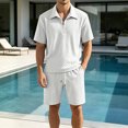 thumbnail image 2 of hotojiny Men's Tracksuit 2 Piece Quarter Zip Sweatsuit Sets Textured Short Sleeve Golf Shirts Summer Bermuda Shorts Loungewear(White,X-Large), 2 of 6