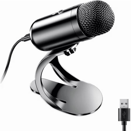 USB Computer Microphone, Podcast Mic Desktop with Mute Button for Recording Streaming, Omnidirectional Condenser, Plug&Play Stand with Volume Control