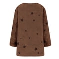 thumbnail image 5 of Women's Mid-Length Star Print Pullover, Double-Sided Fleece Hoodie, Loose Fit Round Neck Sweatshirt, Cozy Plush Long Sleeve Top, Kangaroo Pocket Casual Loungewear Khaki L, 5 of 6