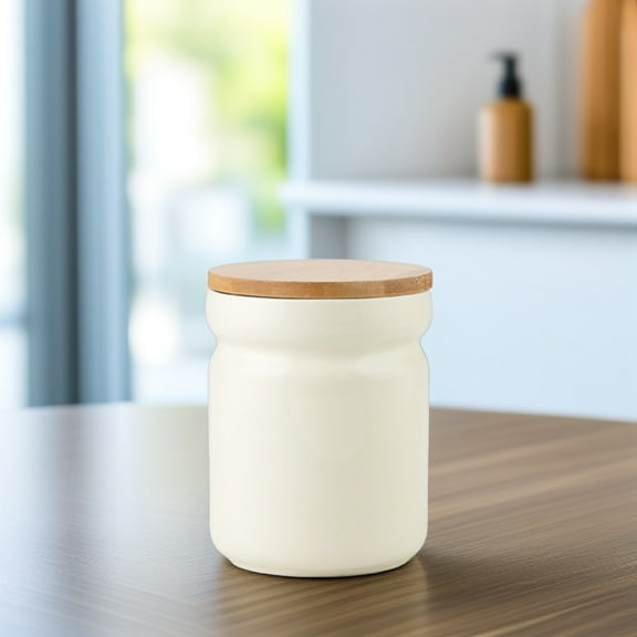 KHBUAB Ceramic Tea Canister Beige For Household Users Home Use 1Pcs 5.4x4x4In