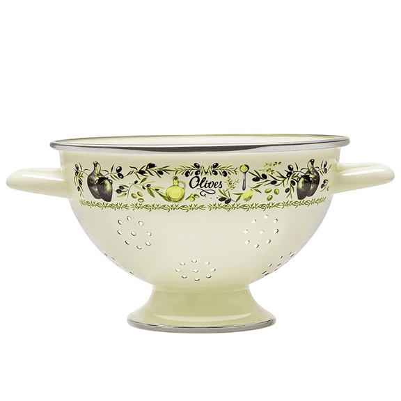 METALAC Olives Enamel Colander 2.7 Qt (2.5 L) Enameled Steel Vintage Strainer