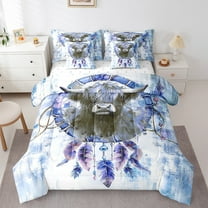 Farm Highland Cow Bedding Comforter Sets 7pcs Teens Adults Safari Animal Print Bed in a Bag,Hippie Dream Catcher Full Bedding Sets Navy Gradient Comforter Set,Boho Feather Bedding Sets