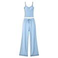 thumbnail image 6 of PNTUTB Women's Lace-Trimmed Two-Piece Sets Strapless Tank Top and Elastic Waist Drawstring Pants Solid-Color Set Casual Loose Comfort Loungewear Set, 6 of 7