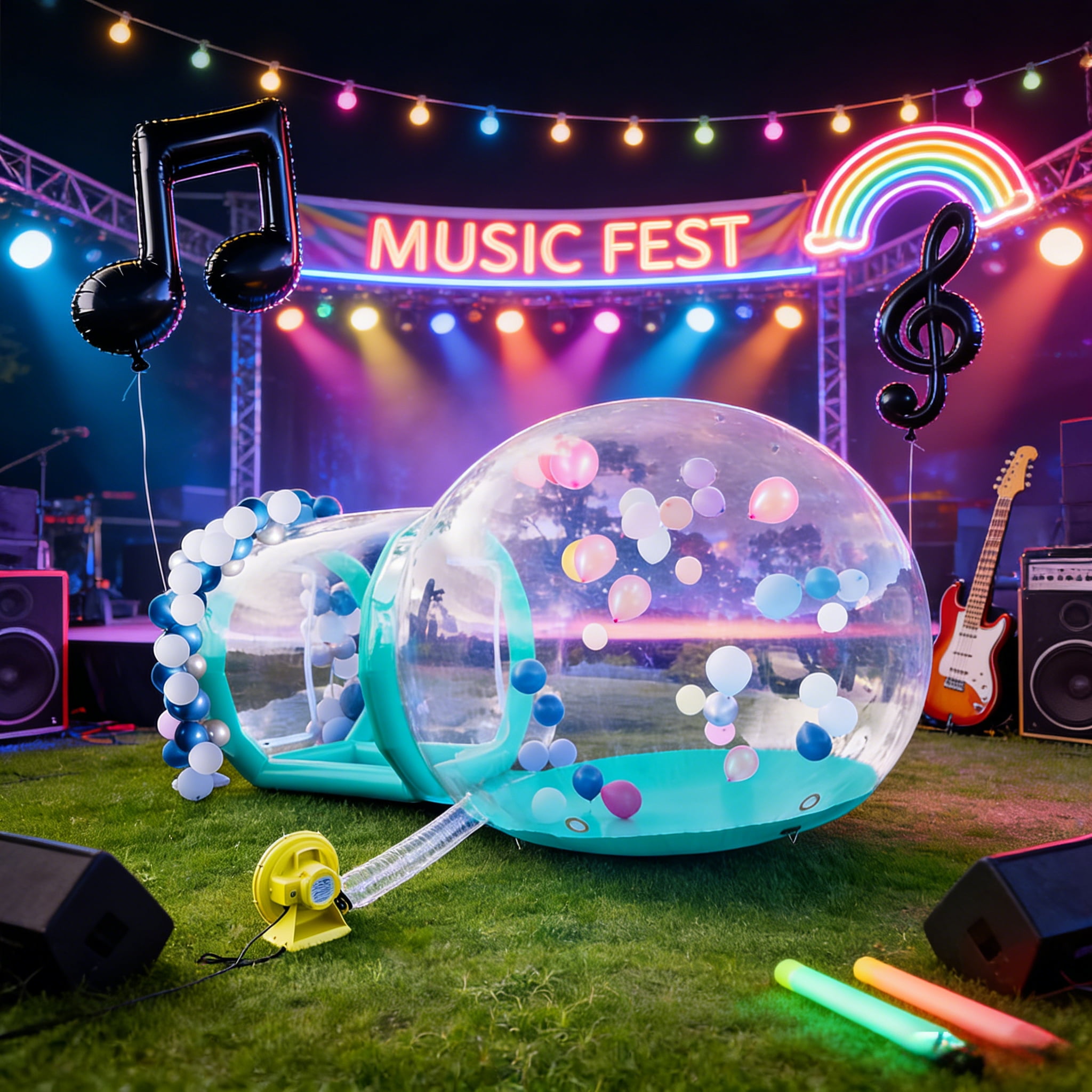 Vakiorn Cyan Inflatable Bubble House 10 ft Clear PVC Dome with Tunnel and Air Pump Kids Playhouse for Yard Party Decoration