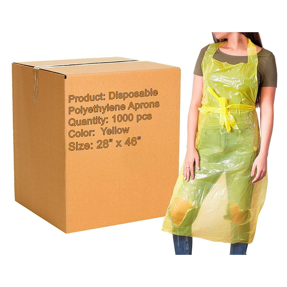 1000 Pack Yellow PE Aprons 28 x 46 inches 0.8 Mil Disposable