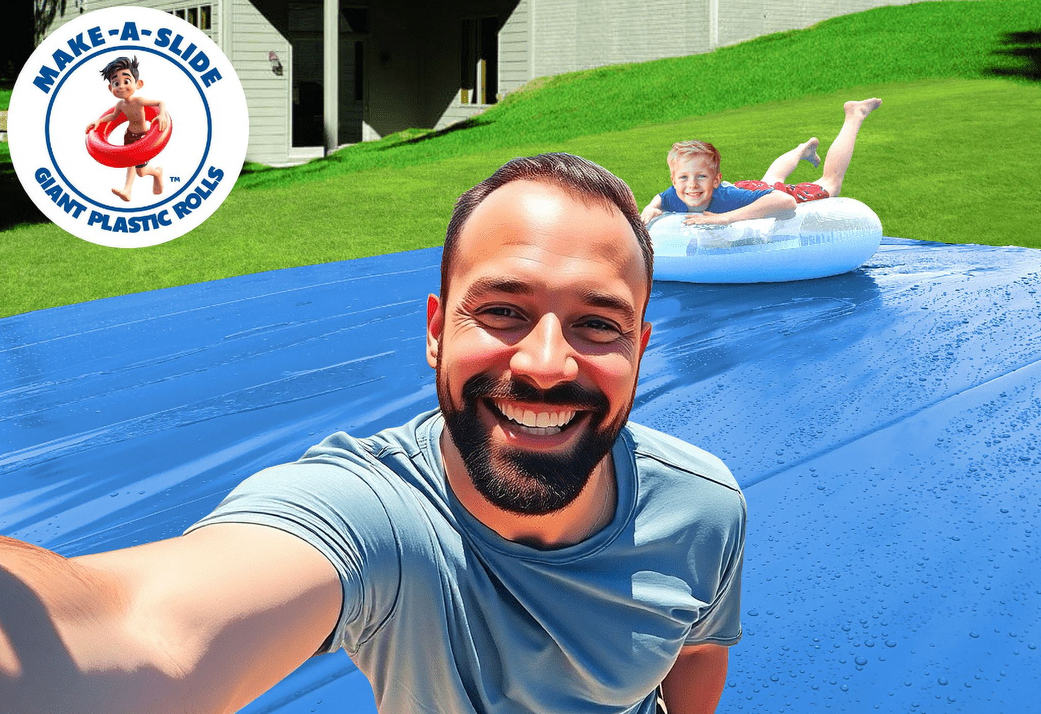 Make-A-Slide™ - 150 FEET LONG - Giant blue backyard slip and slide water slide