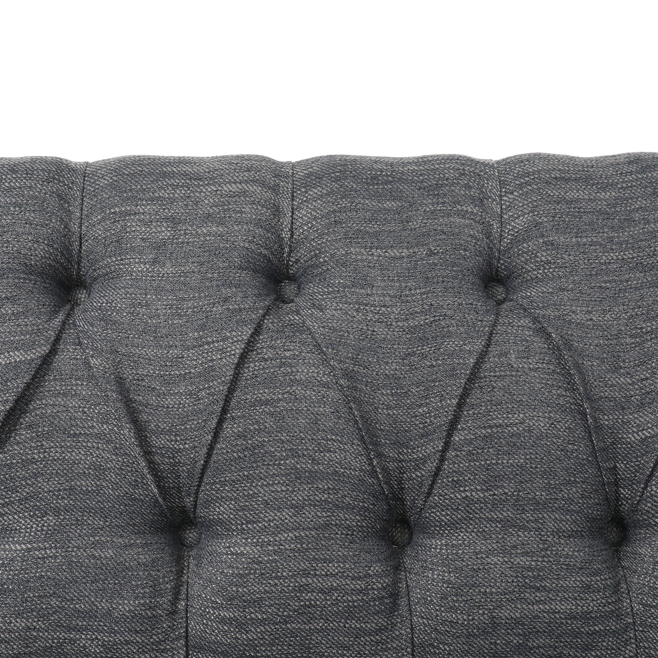 Noble House Brookover Fabric Tufted Loveseat in Charcoal With Espresso Finish