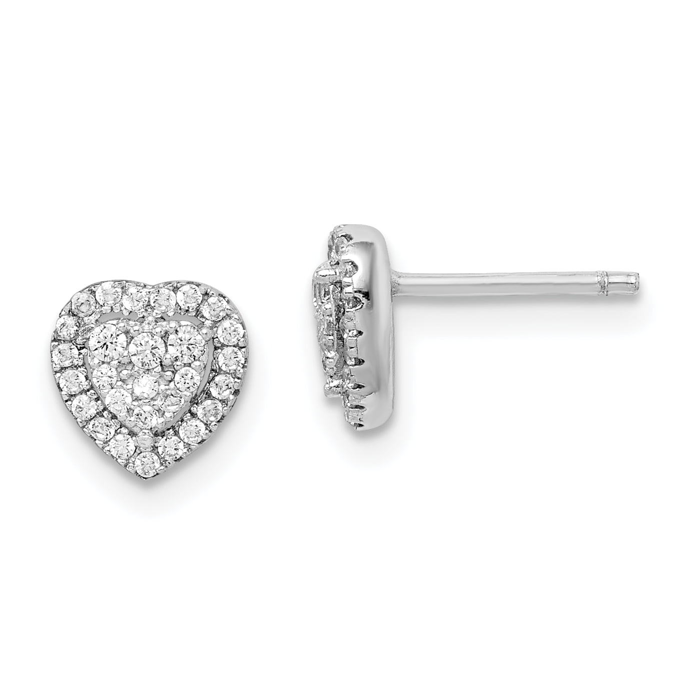 Rhodium Plated Micro Pave Open Heart Crystal Womens Stud Earrings 