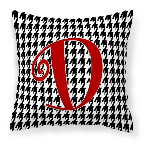 Letter D Initial Monogram - Houndstooth Black Fabric Decorative Pillow