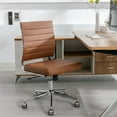 thumbnail image 4 of Okeysen Brown Armless Office Desk Chair, Mid Back Ergonomic Swivel Conference Room Chairs, Adjustable Height PU Leather Home Desk Chair, Modern Small Rolling Computer Task Chair, 4 of 18