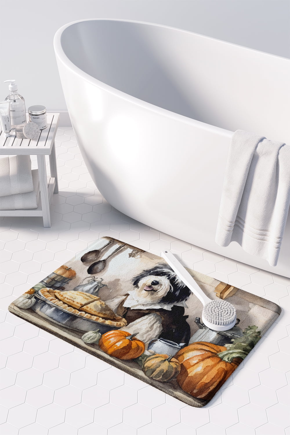 Carolines Treasures DAC1797RUG 19 x 27 in. Unisex Old English Sheepdog Fall Kitchen Pumpkins Memory Foam Kitchen Mat