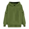 thumbnail image 4 of DeHolifer Women's Sweatshirts Solid Color Long Sleeve Side Pockets Hoodies Pullover Sweatshirts Casual Loose Pullover Tops Green L, 4 of 6