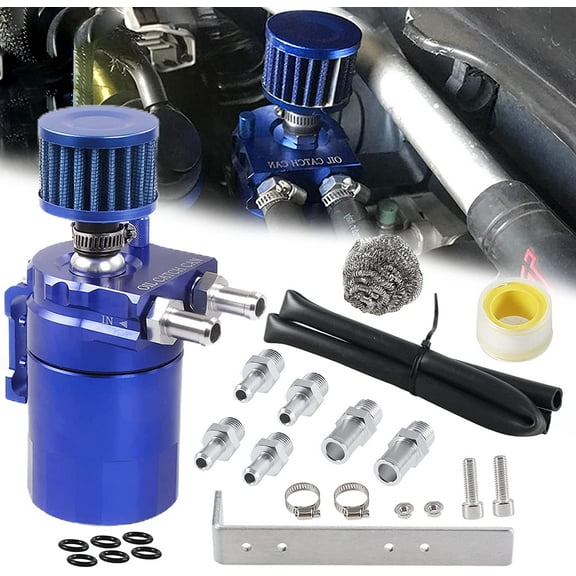 YIUIY Universal Oil Catch Can Breather Baffled Filter With 3/8" Fuel Line,Aluminum,300ml(Blue)