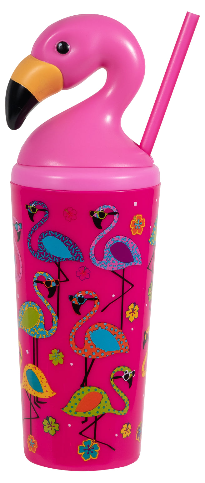 Cool Gear 4-Pack 18 oz Fun Toppers Flamingo Tumblers with Twist Lid and Reusable Straw |  Wide Mouth, Spill-Proof Water Bottle for All Ages - image 3 of 5