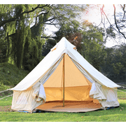 Teepee Tent Outdoor Waterproof 4-Season Family Camping Cotton Canvas Yurt Tent 4M/13.1ft Bell Tent With Stove Hole (Side Wall), For Family Glamping