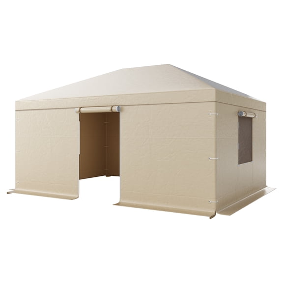 KFFKFF Winter Gazebo Cover for 12 x 16 ft Hardtop Gazebos, Durable All-Weather Cover with Side Panels & Ventilated Mesh Windows, High-Density PE Material, Protective Enclosure for Outdoor Shelters