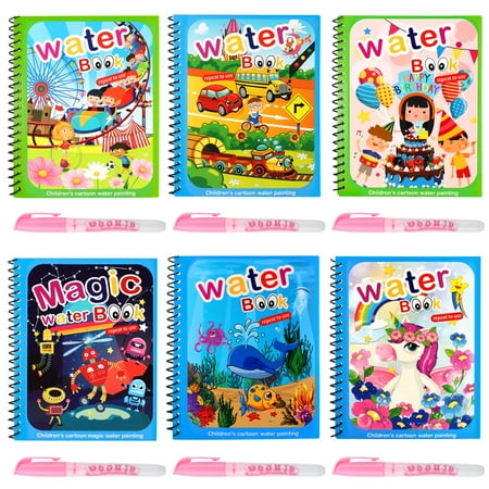 HEQUSigns Magic Water Coloring Book, 6 Pieces