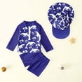 thumbnail image 2 of Boys 3 Piece Swimsuit Half Zip Long Sleeve Tops Elastic Waist Shorts Stretchy Quick Dry Bathing Suit With Hat (12 Months, Navy), 2 of 9